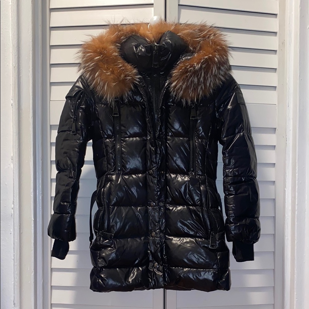Kids Black Puffer Coat with Real Fur Trim